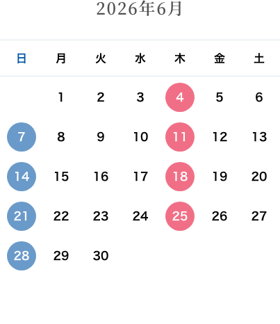 カレンダー：2026年6月