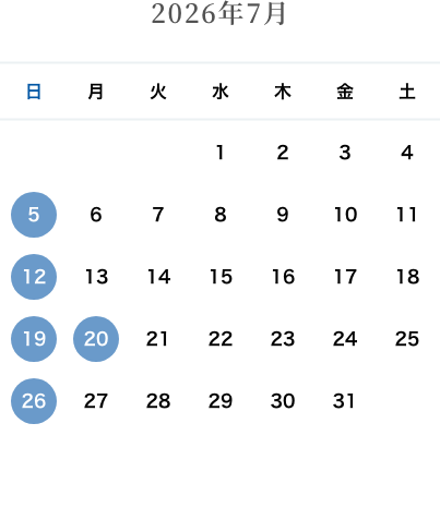 カレンダー：2026年7月